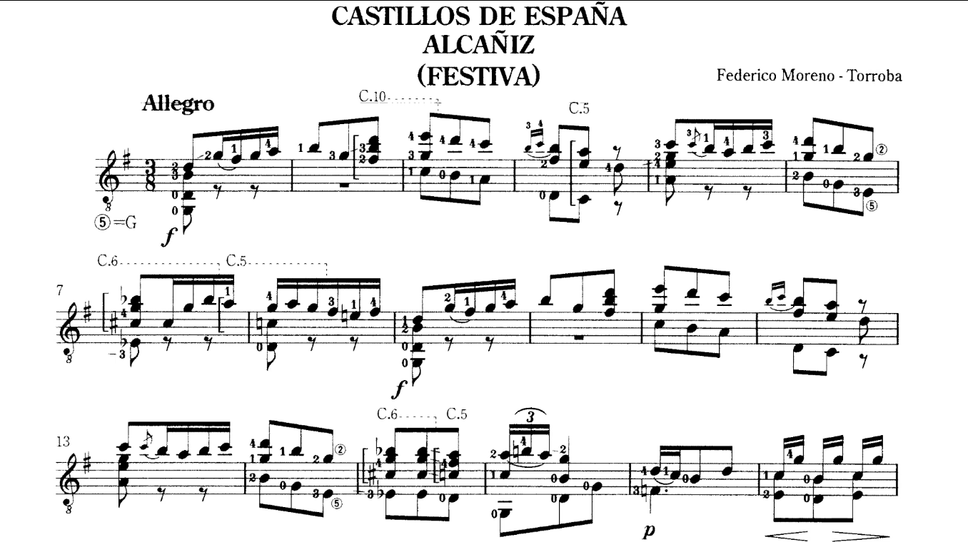古典吉他视频谱 | 费德里科·莫雷诺-托罗巴-西班牙城堡-古桐博客