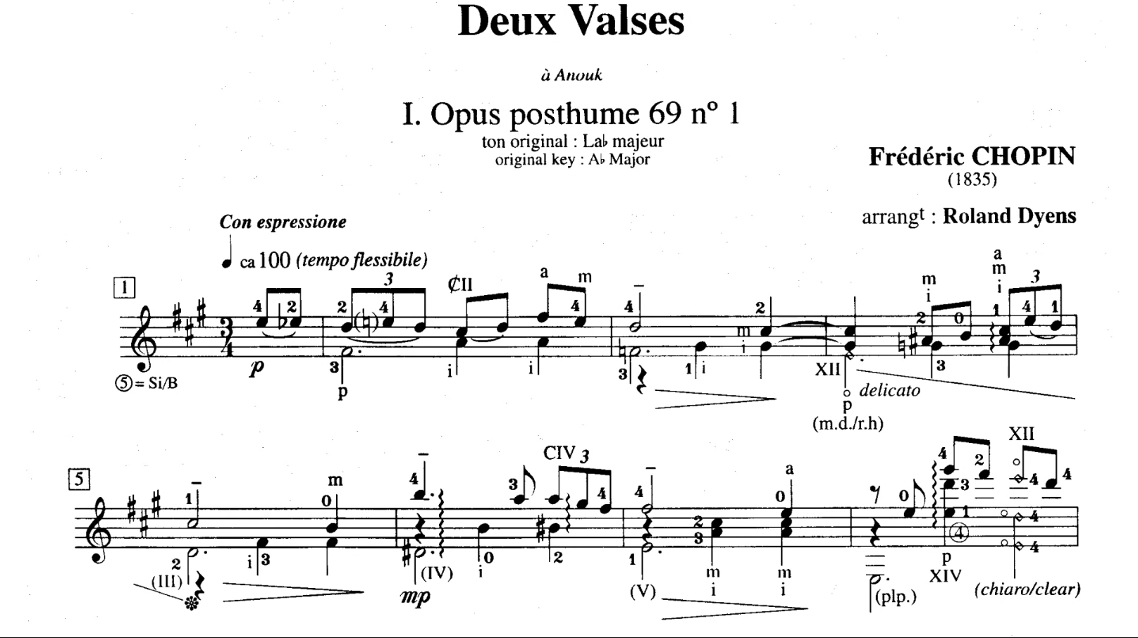 古典吉他视频谱 | 弗雷德里克·肖邦- Vals Op. 69 No. 1-古桐博客