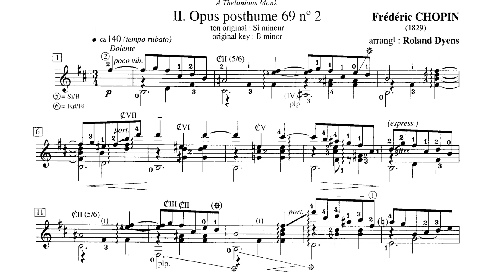 古典吉他视频谱 | 弗雷德里克·肖邦 Vals Op. 69 No. 2-古桐博客